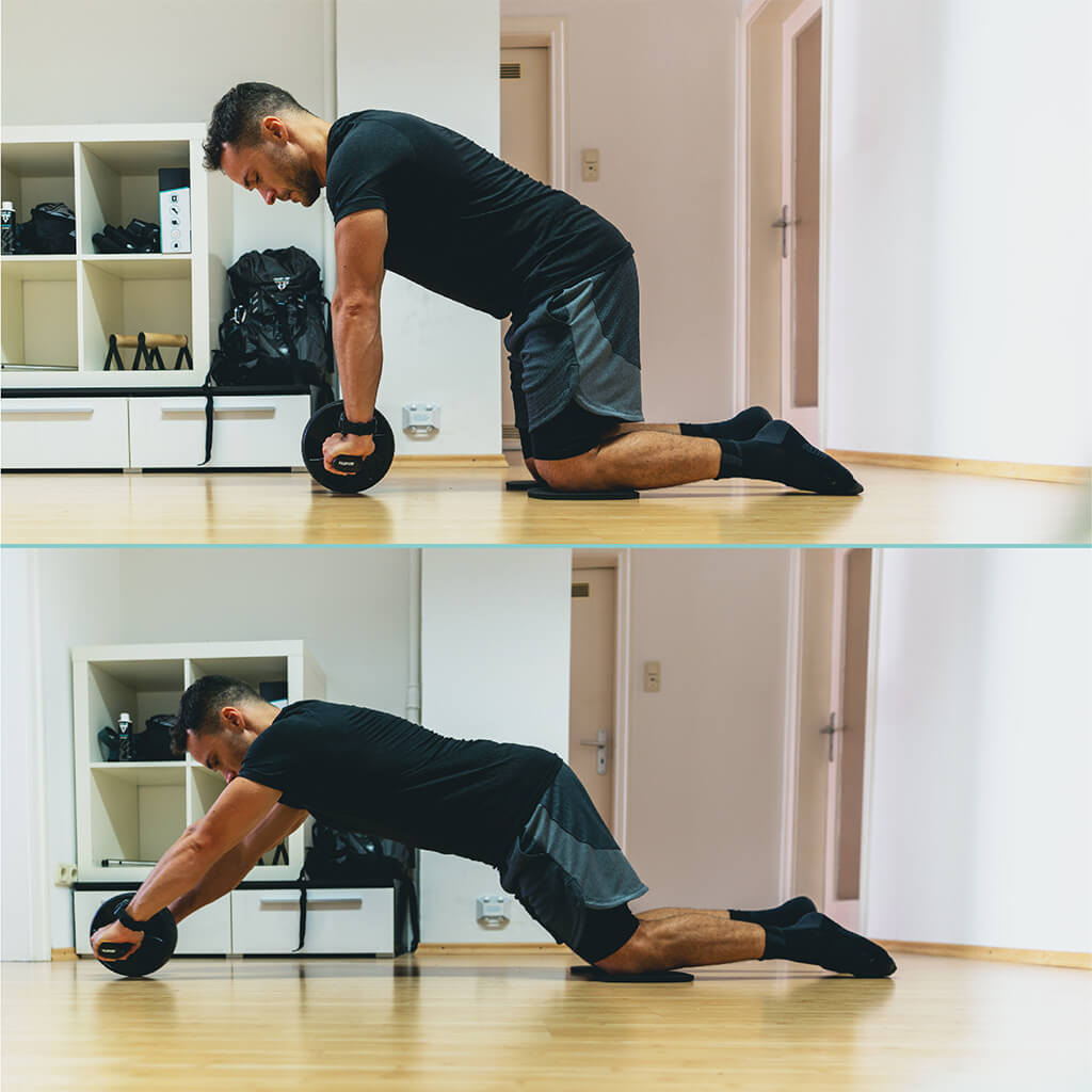 Ab Wheel with Slip-Resistant Knee Pads for Training the Abdominal and Core Musculature