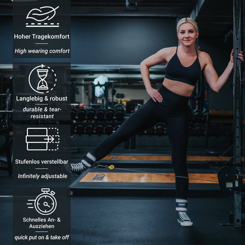 Ankle Straps or training on the cable pulley for leg, hip and glute training