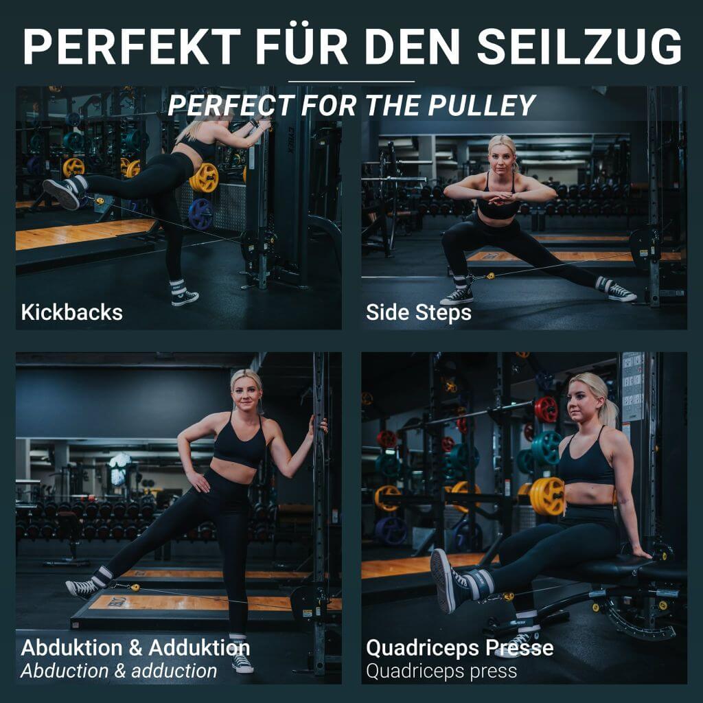 Ankle Straps or training on the cable pulley for leg, hip and glute training