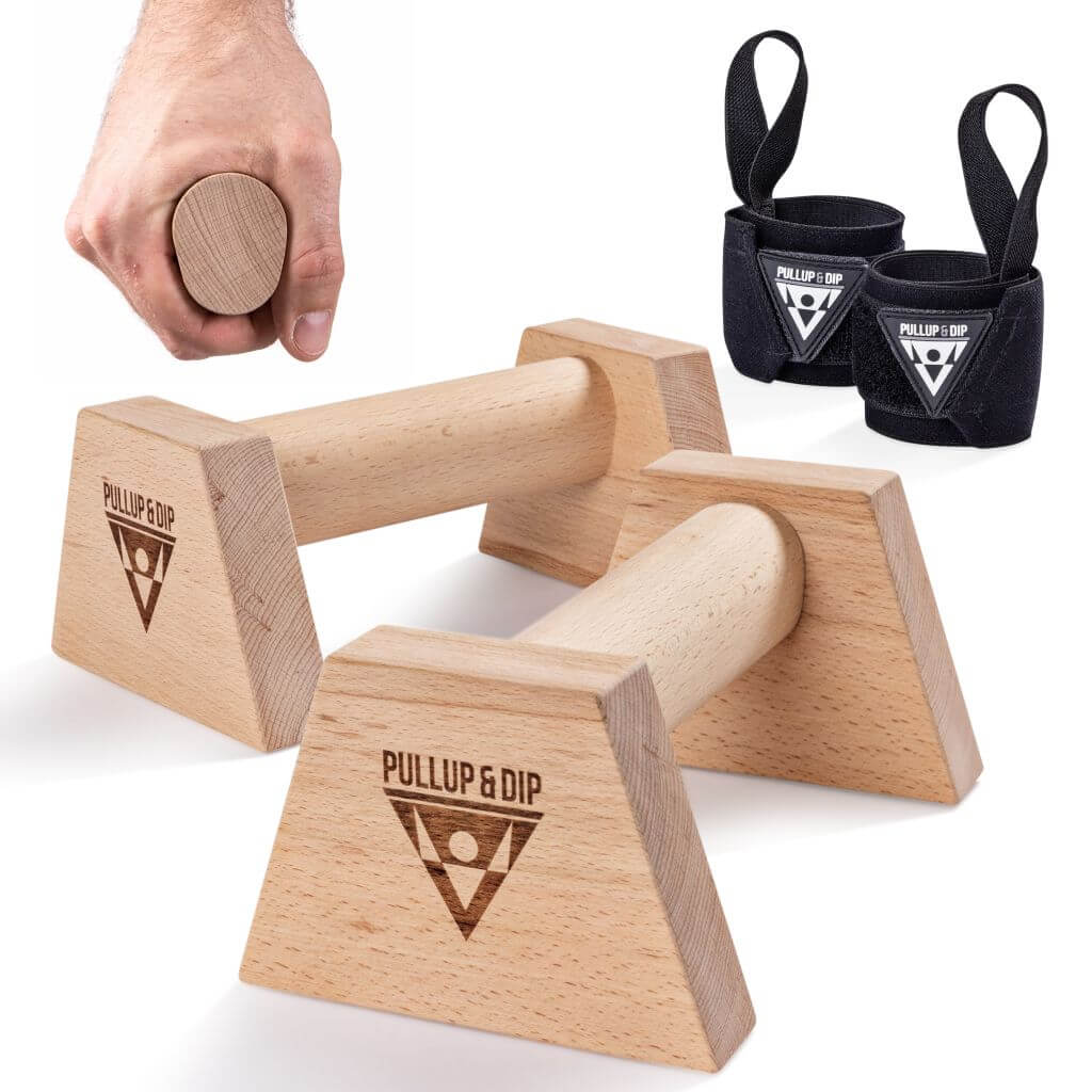 Wooden Push up Handles With Ergonomic Handle incl. Wrist Wraps