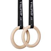 Wooden Gymnastic Rings - Includes Buckle Straps, Door Anchor and Bag
