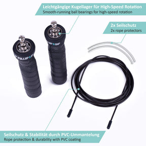 Jumping rope with professional ball bearing and anti-slip handles - adjustable rope length
