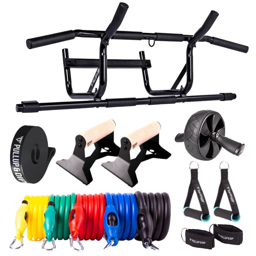 Homeworkout Set: Push-Up Bars, Ab Wheel, Doorway Pull-Up Bar and Resistance Bands Set