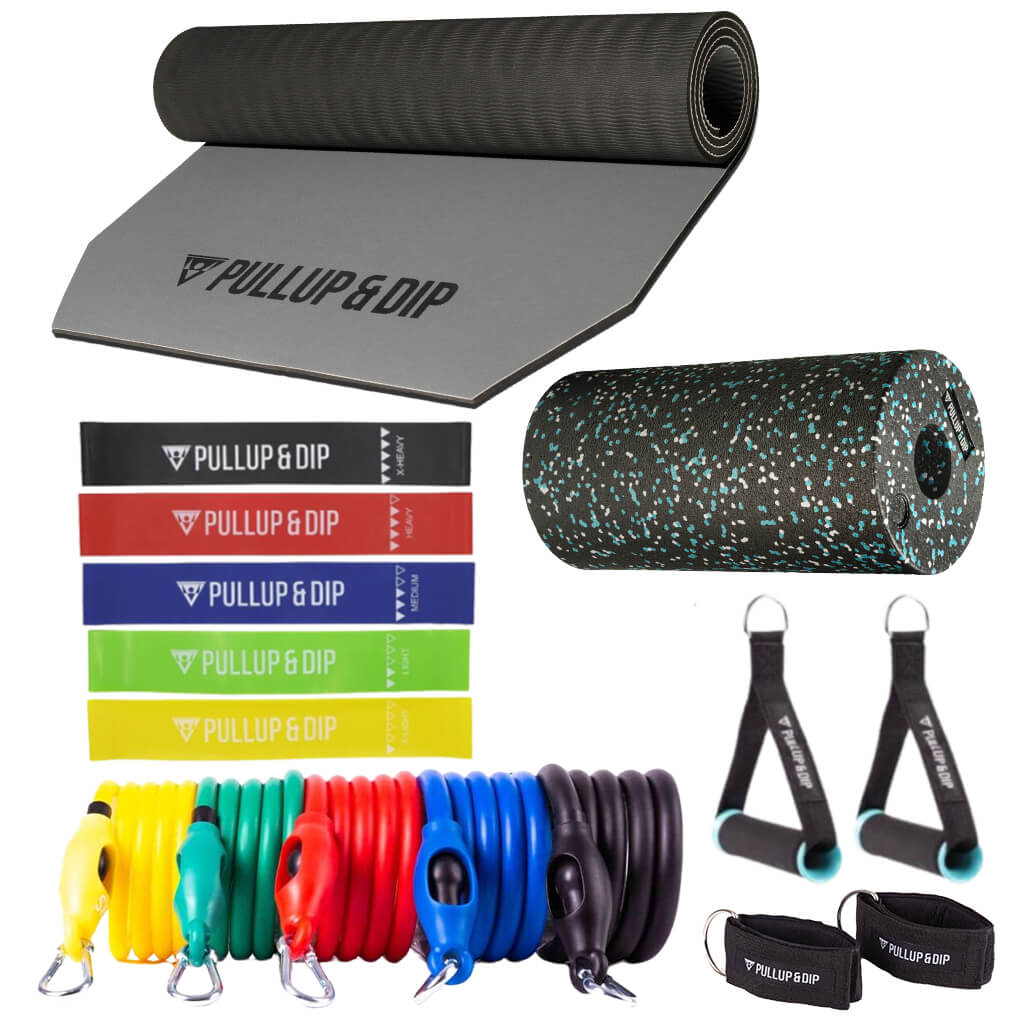 Savings Set: Exercise Mat, Foam Roller, Loop Bands, Resistance Bands with Handles