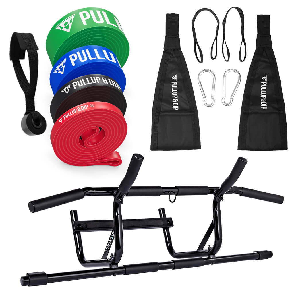 Pull-up Bar Set: Door Pull-up Bar + Pull-up Straps Set of 4 + Ab Straps