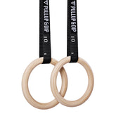 Wooden Gymnastic Rings - Includes Buckle Straps, Door Anchor and Bag