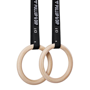 Wooden Gymnastic Rings - Includes Buckle Straps, Door Anchor and Bag