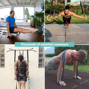 Calisthenics Starter Set: Gym Rings, Push-Up Bars, Resistance Bands Set of 4, Jump Rope