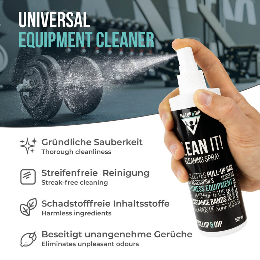 CLEAN IT! Multi-purpose cleaner incl. microfibre cloth, cleaning spray (250 ml) for your fitness accessories