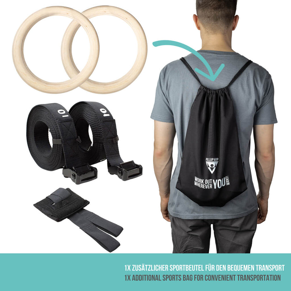 Calisthenics set of Parallettes, Rings, Liquid Chalk, Resistance Bands