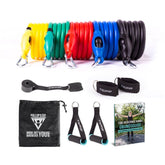 Resistance Bands - Set of 5 Strengths With Handles, Foot Straps And Door Anchor