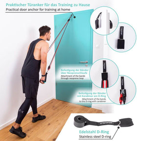 Resistance Bands - Set of 5 Strengths With Handles, Foot Straps And Door Anchor