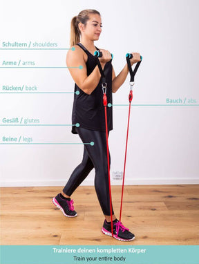 Resistance Bands - Set of 5 Strengths With Handles, Foot Straps And Door Anchor