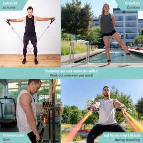 Homeworkout Set: Push-Up Bars, Ab Wheel, Doorway Pull-Up Bar and Resistance Bands Set
