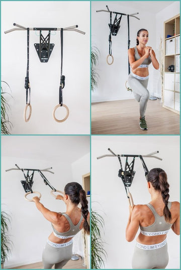 Wooden Gymnastic Rings With Straps, Door Anchor Sports Bag