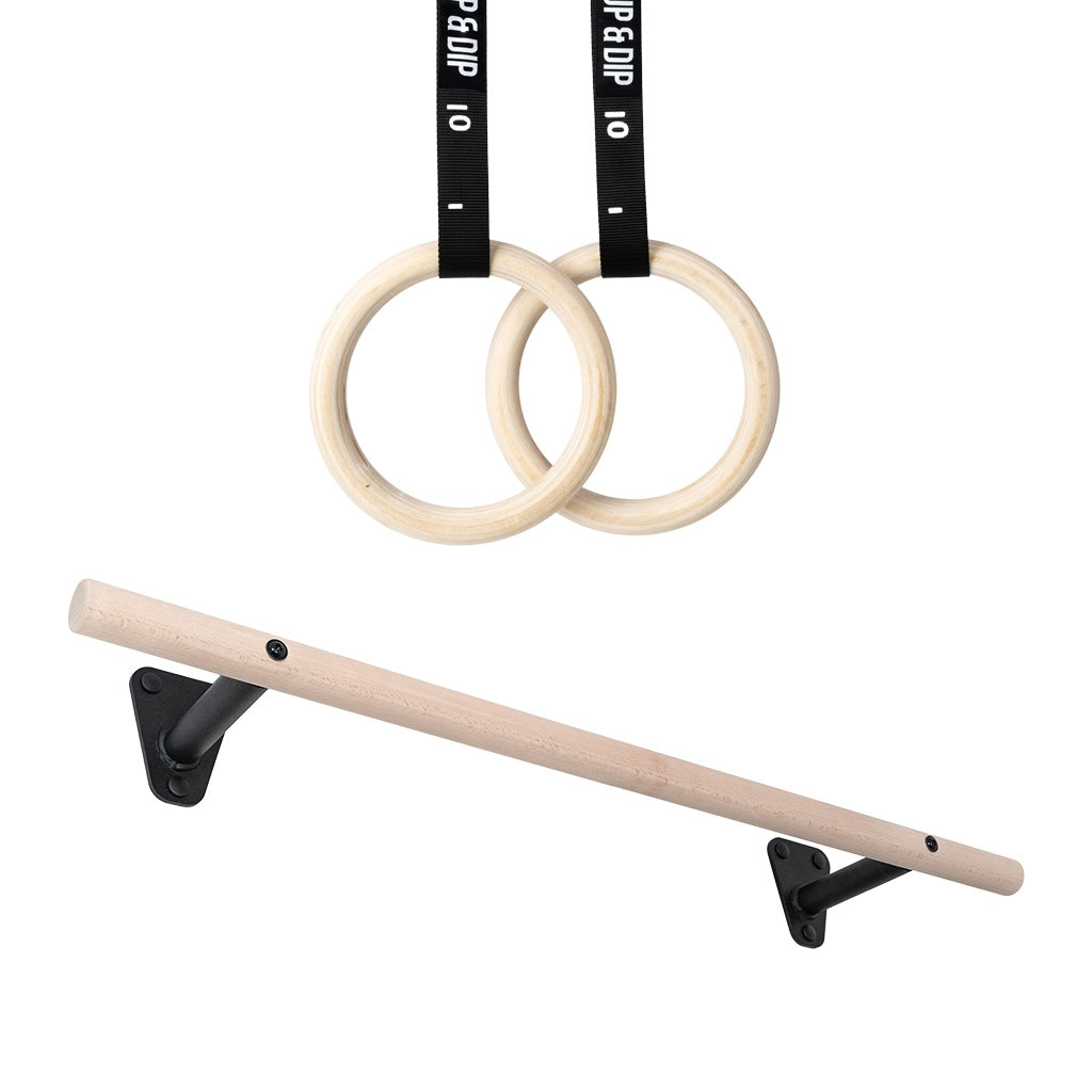 Wooden Pull up Bar & Gymnastic Rings Set
