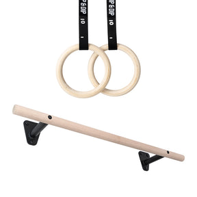 Wooden Pull-up Bar & Gymnastic Rings Set